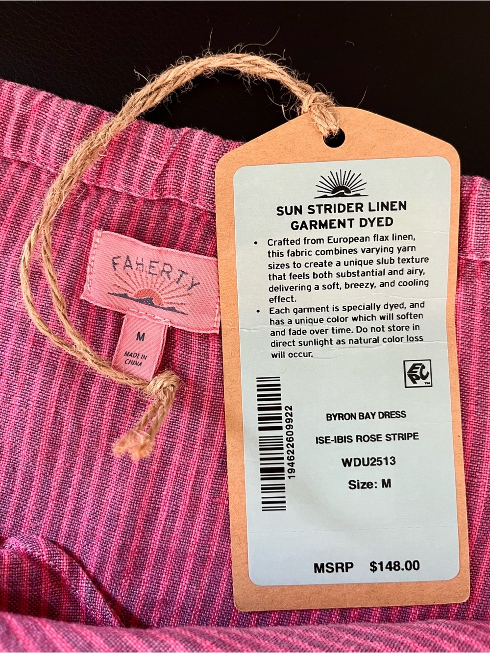 Faherty Byron Bay Dress – Ibis Rose Stripe – Medium – NWT - Picture 4 of 9